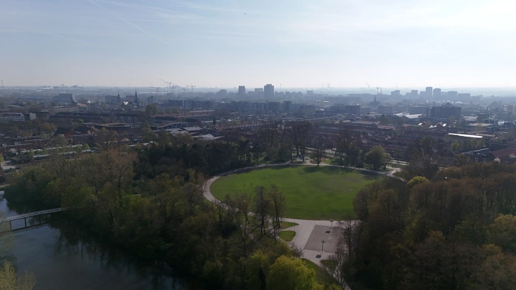 Arial View of a circular grassy field in Zaandam, North of Amsterdam.